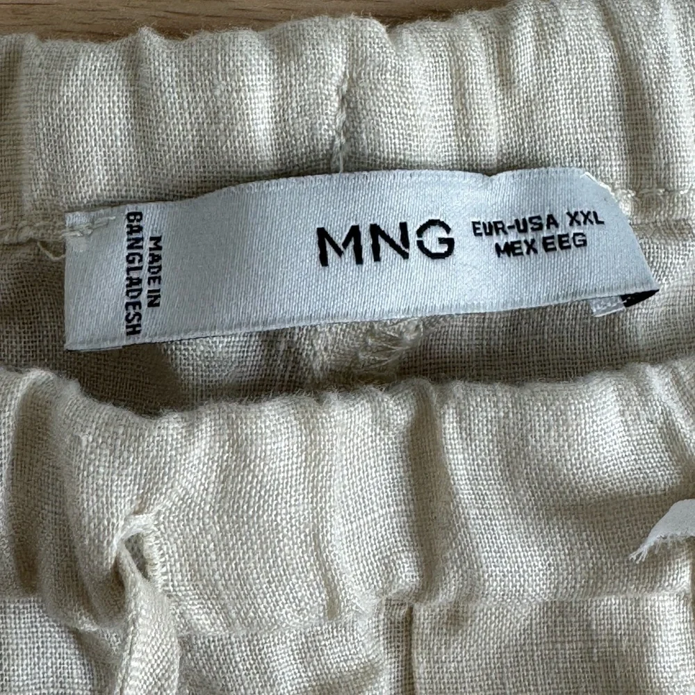 MANGO 100% linen tie waist ankle pants in tan Women's XXL Minimalist Casual NEW